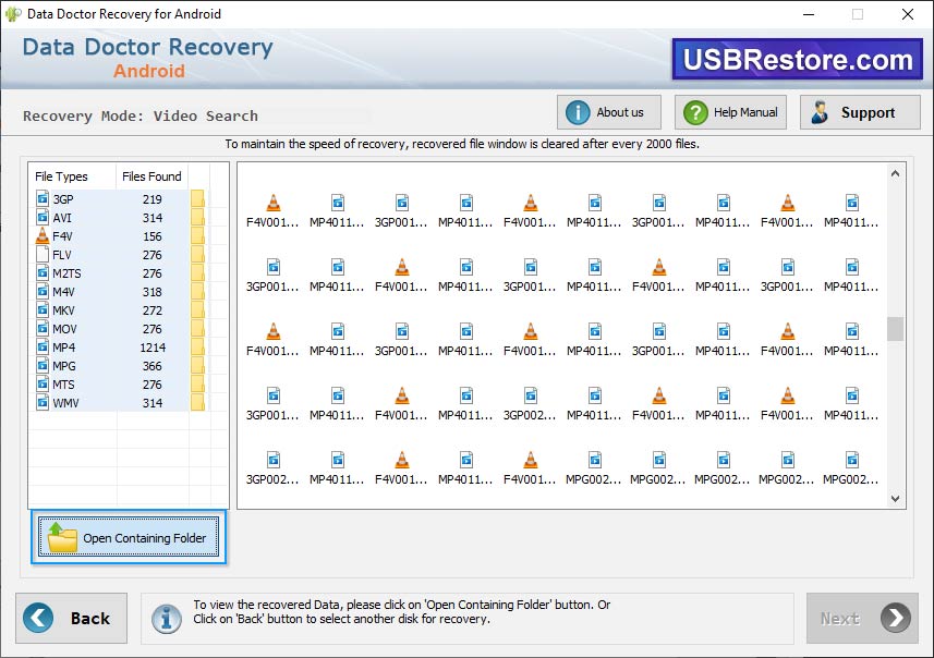 Open Containing Folder to view recovered data