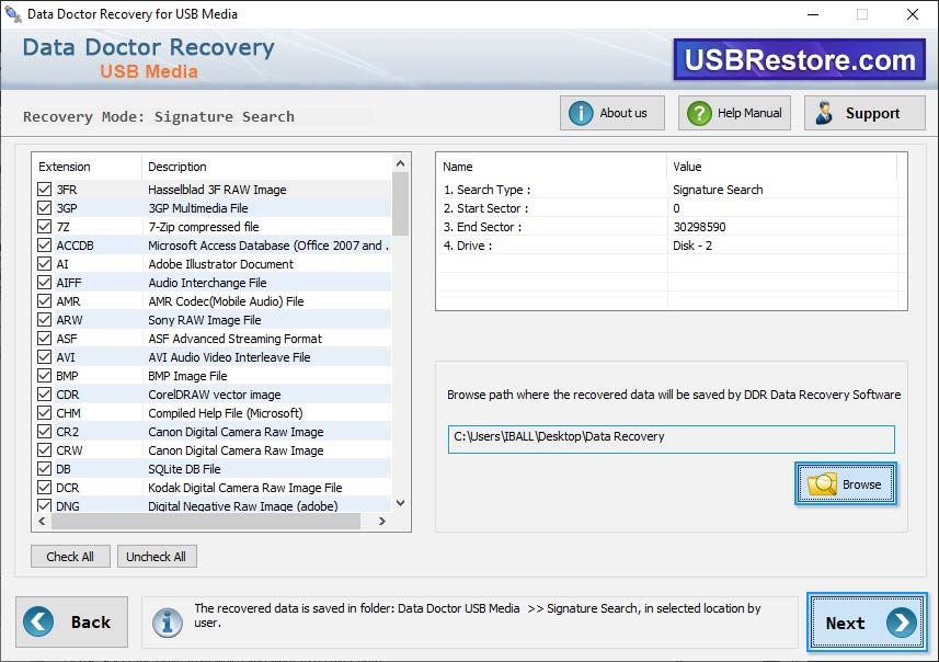 Removable Data Restore Software Screenshot